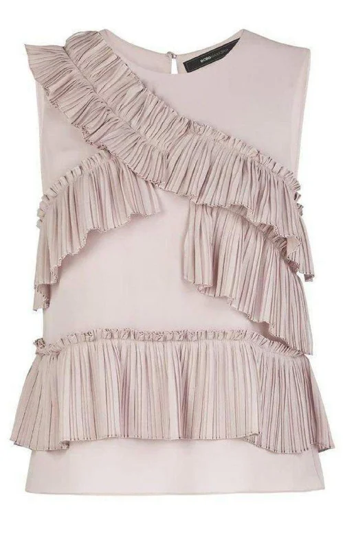 Lorain Pleated Ruffle Applique Top