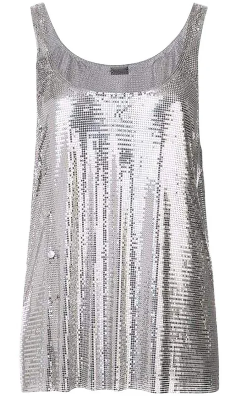 Silver Asymmetric Metal Mesh Top