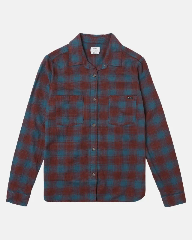 Figueroa Oversized Long Sleeve Flannel Shirt - Wine