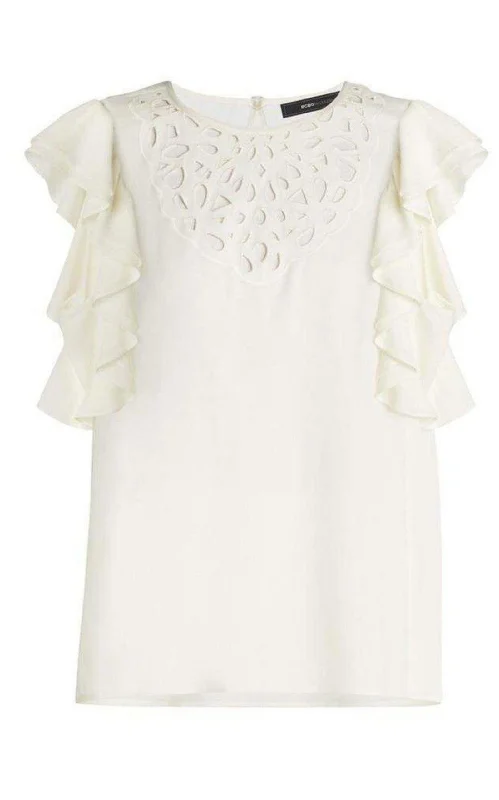 Haidee Flutter-Sleeve Cutout Embroidered Top