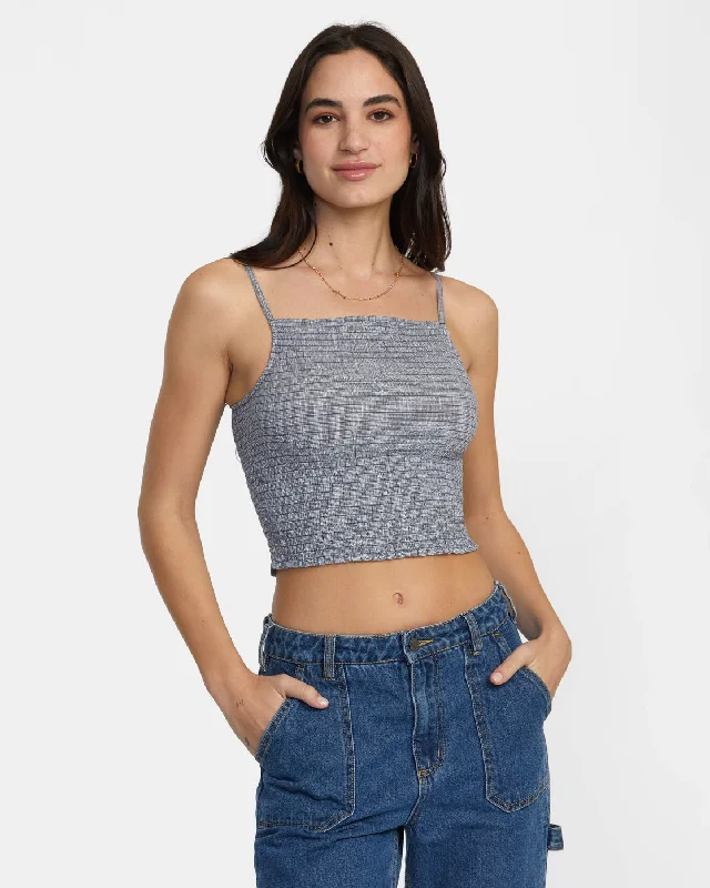 Houndstooth Revival Cropped Tank Top - Blue Grey