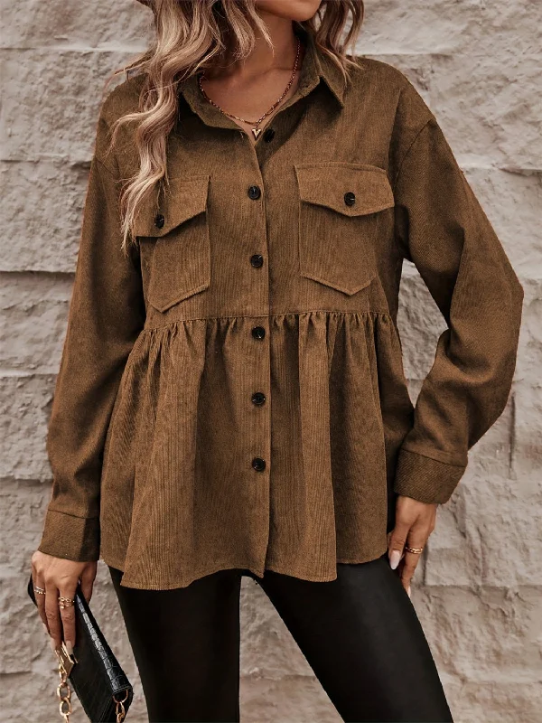 Peplum Collared Neck Long Sleeve Shacket