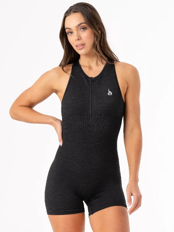 Rib Scrunch Seamless Bodysuit - Black