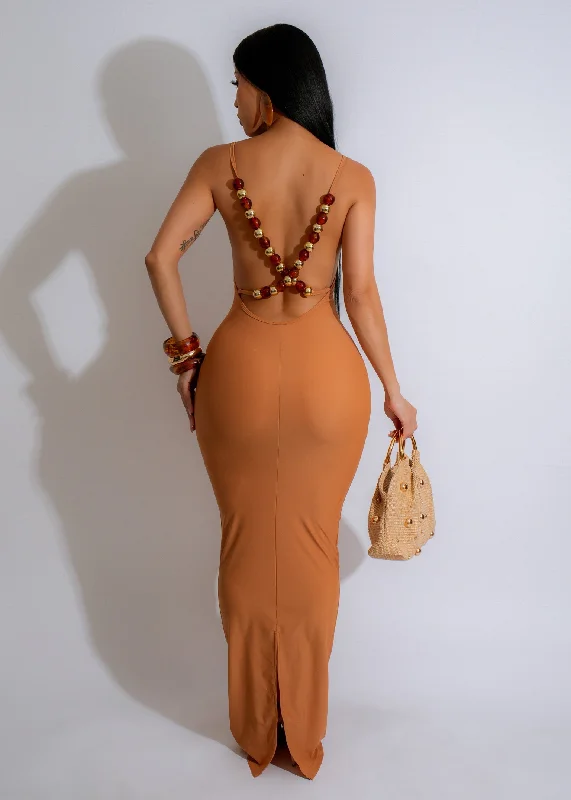 Sunset Sparkle Maxi Dress Brown