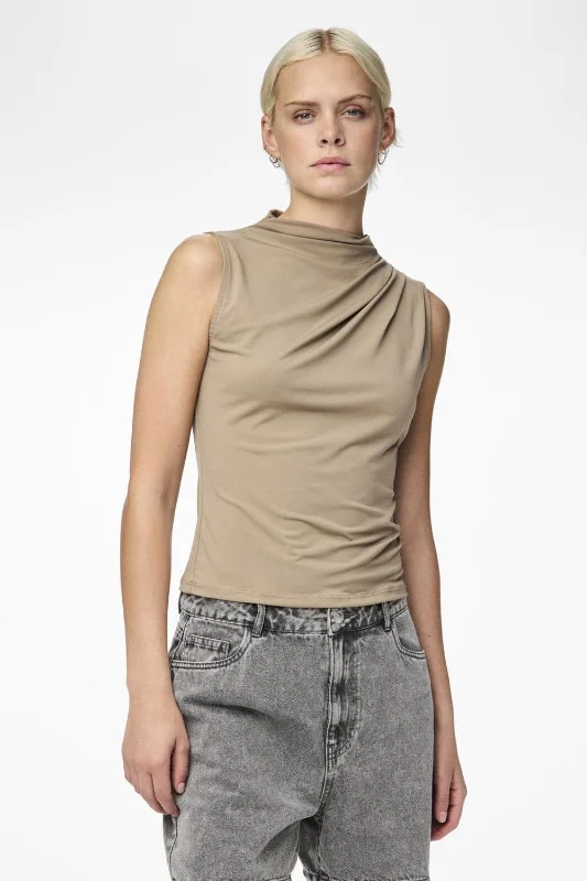 Pieces - Pcmadison Sl Draped Top - 4614801 Taupe Gray