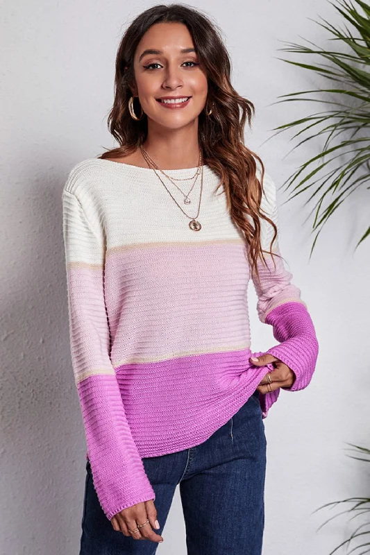 Color Block Horizontal Ribbing Sweater