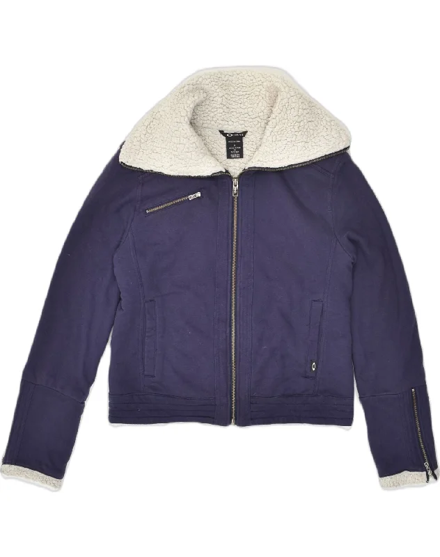 OAKLEY Womens Sherpa Jacket UK 10 Small Navy Blue Cotton