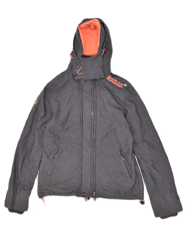 SUPERDRY Womens The Windcheater Hooded Windbreaker Jacket UK 14 Large Grey