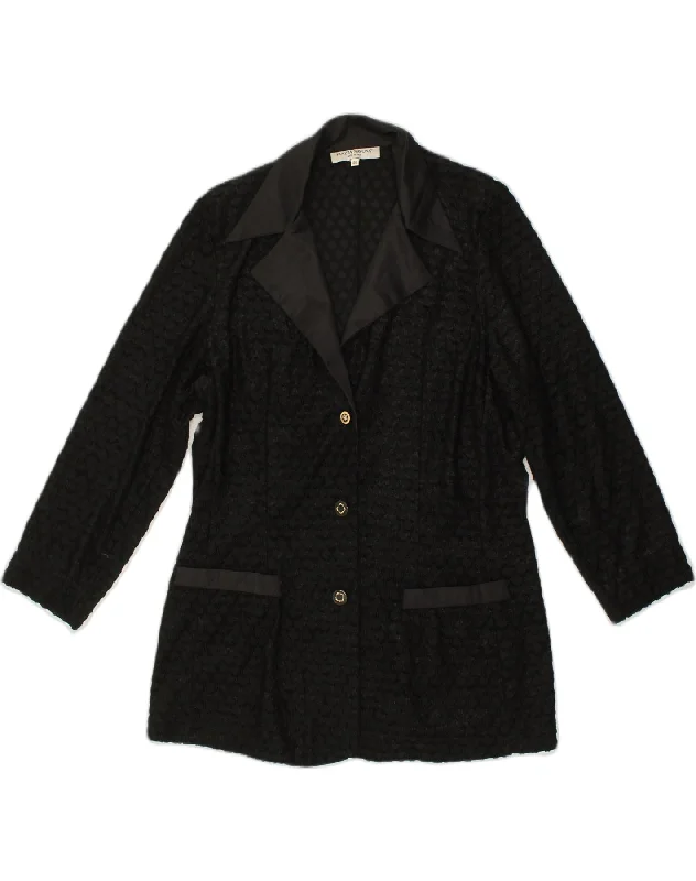 VINTAGE Womens 3 Button Blazer Jacket IT 46 Large Black Geometric