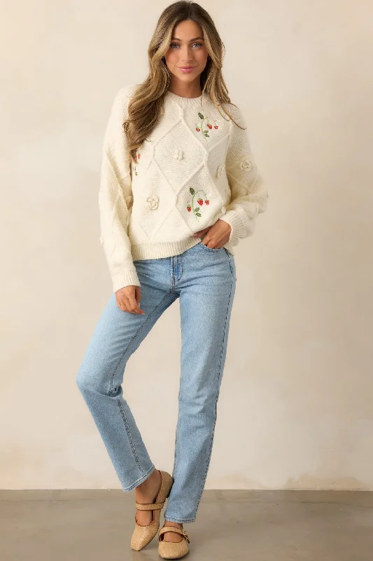 Berry Breeze Ivory Embroidered Sweater