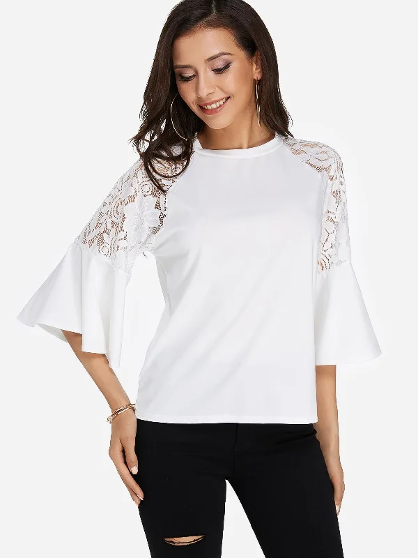 Custom Round Neck Lace Half Sleeve White T-Shirts