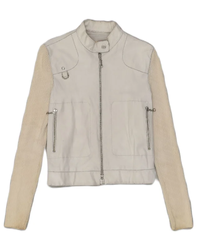 MARELLA Womens Leather Jacket IT 42 Medium Off White Leather