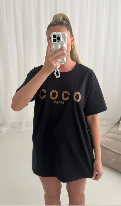 Coco Paris Gold Text Slogan Oversized Tshirt