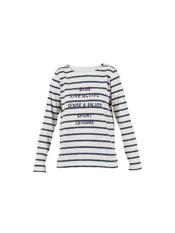 Luna LS Striped Blouse w/Print - Ecru/Light Navy