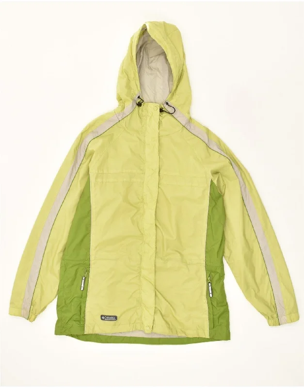 COLUMBIA Womens Hooded Rain Jacket UK 16 Large Green Colourblock Nylon