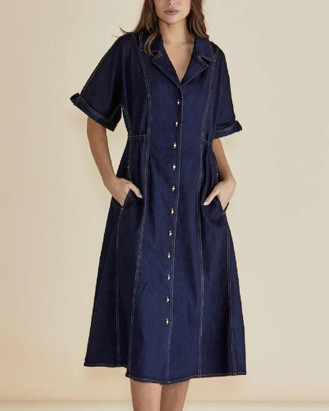 DANA DENIM DRESS - Raw Indigo Blue