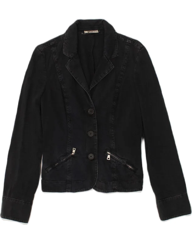 GAS Womens 3 Button Denim Blazer Jacket UK 14 Large Black Cotton