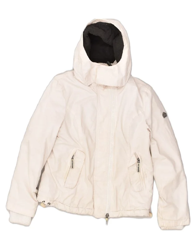 SUPERDRY Womens Hooded Padded Jacket UK 16 Large White Cotton