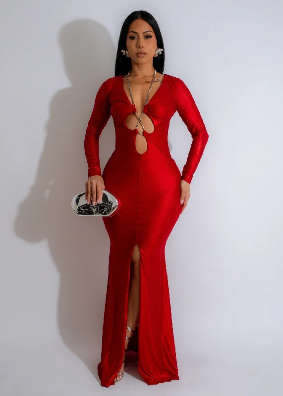 Scarlet Mirage Mesh Maxi Dress Red