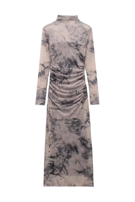 'Josephine' Mock Neck Printed Tulle Dress