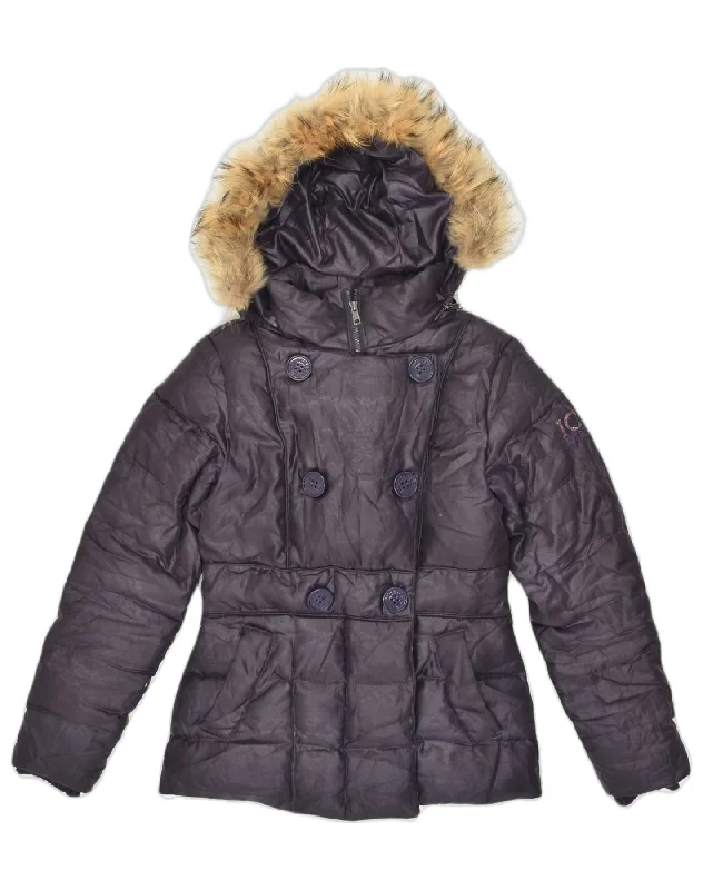 ICEBERG Womens Hooded Padded Jacket IT 44 Medium Navy Blue Polyester