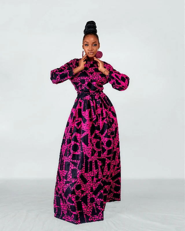 Royalty Ankara Maxi Dress | Pink and Black African Print