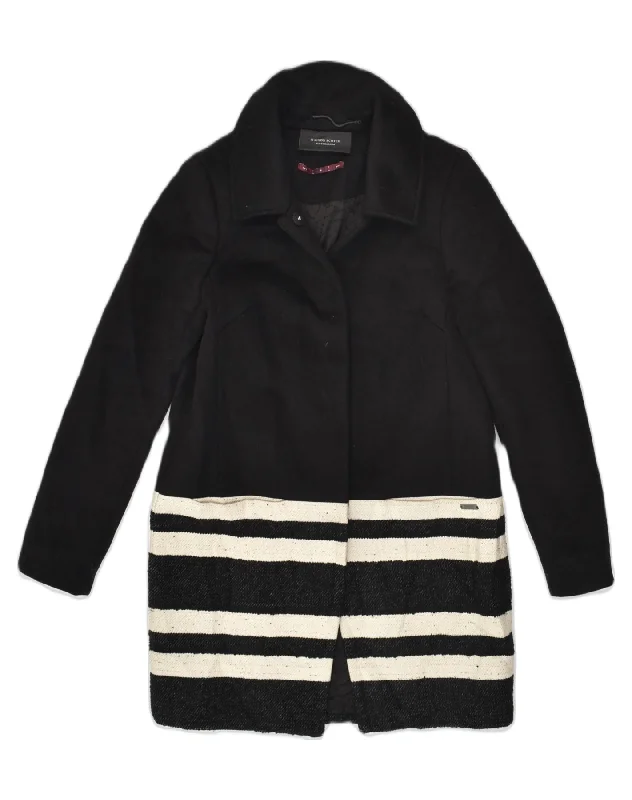 SCOTCH & SODA Womens Overcoat UK 12 Medium Black Striped Wool