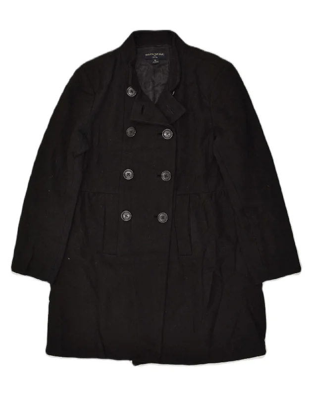 BANANA REPUBLIC Womens Petite Double Breasted Coat UK 14 Large Black