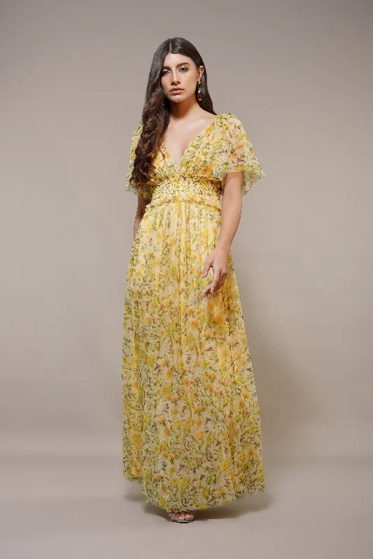 Shelby Yellow Printed Maxi Dress