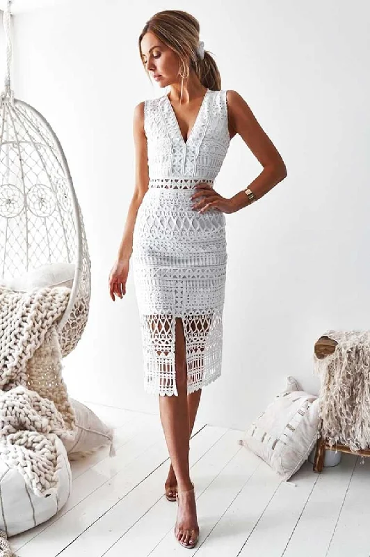 Scarlet Lace Midi Dress - White