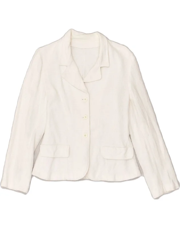 VINTAGE Womens 3 Button Blazer Jacket UK 14 Medium White