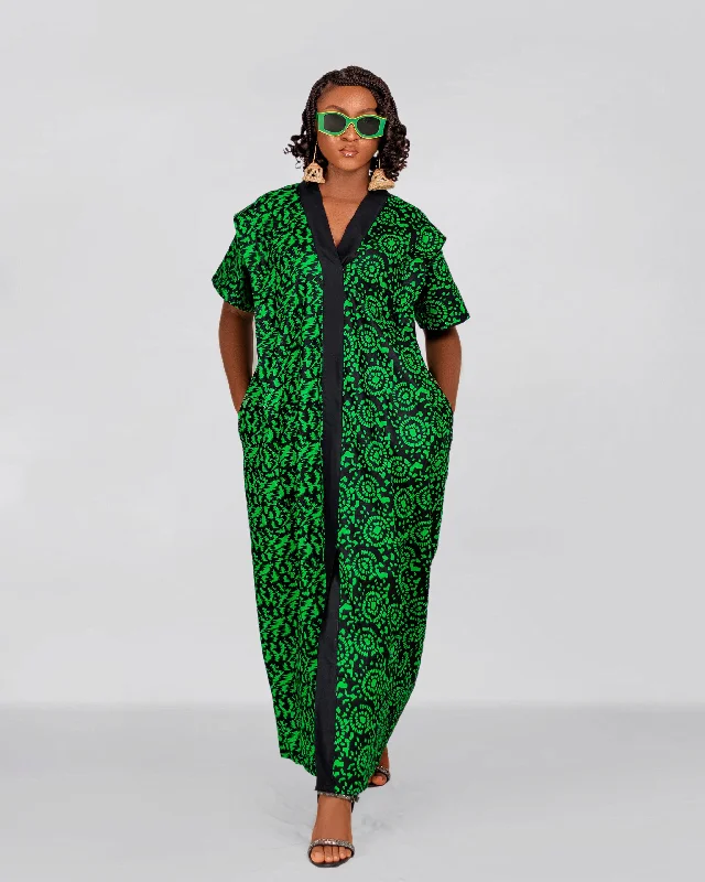 Bolu Ankara Bubu Dress | Green African Print