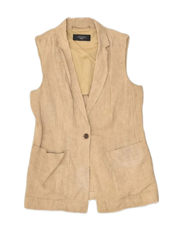 MAX MARA Womens 1 Button Sleeveless Blazer Jacket UK 10 Small Beige Cotton