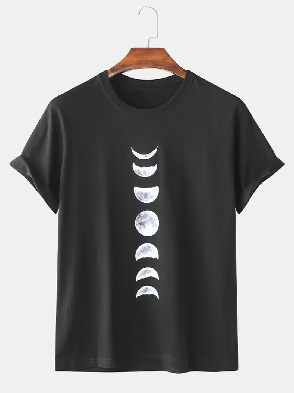 Mens 100% Cotton Moon Eclipse Printed Short Sleeve Graphic T-Shirts