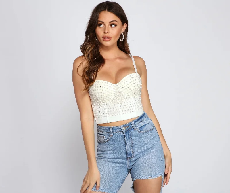 Pearl Embellished Cropped Bustier