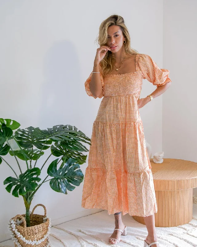 April Maxi Dress - Apricot Gingham