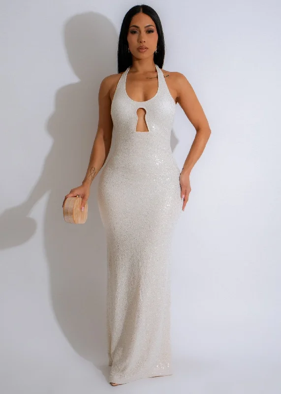 Luminous Aura Glitter Maxi Dress White