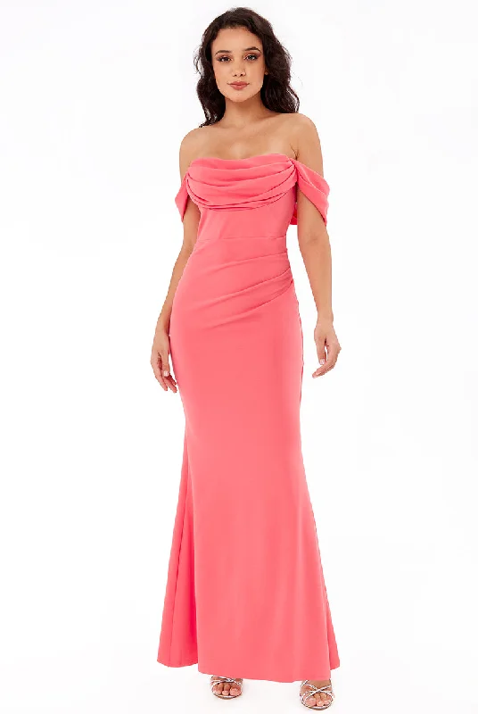 City Goddess Cowl Neck Off The Shoulder Maxi Dress