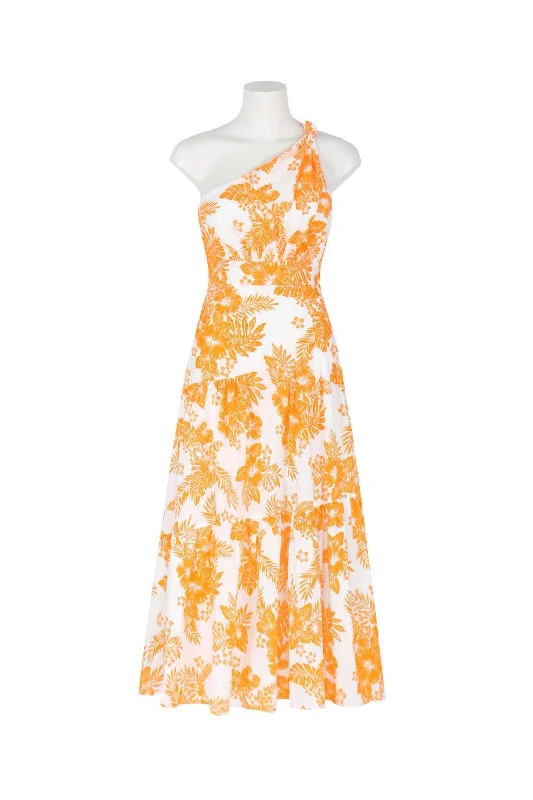 Jayla One Shoulder Dress - Orange Floral