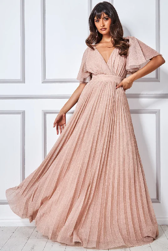 Goddiva Lurex Pleated Maxi Dress