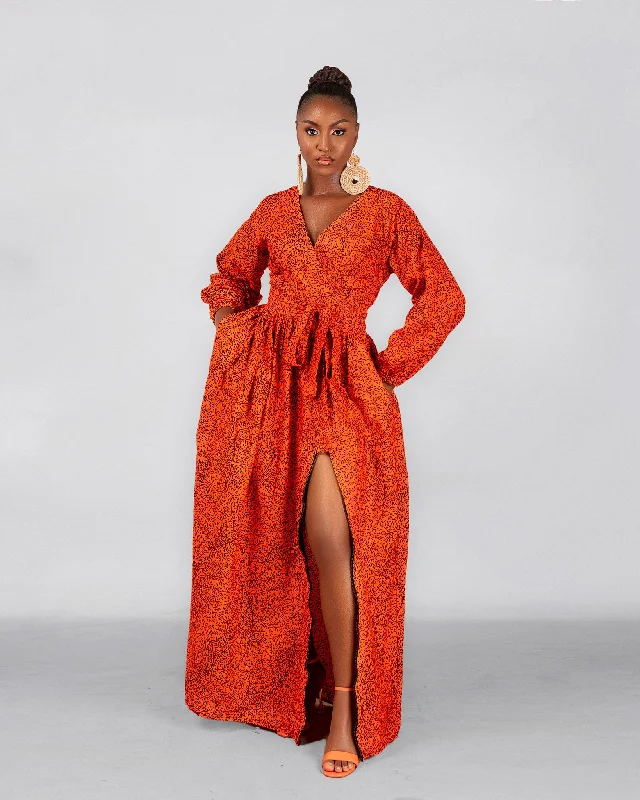 Bianca Ankara Maxi Dress | Orange African Print