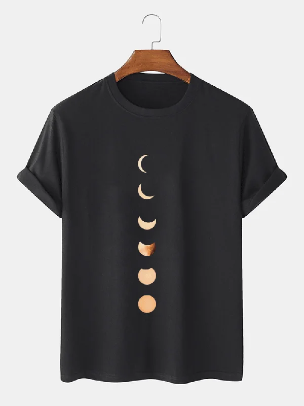 Moon Eclipse Print Short Sleeve 100% Cotton Breathable T-Shirts