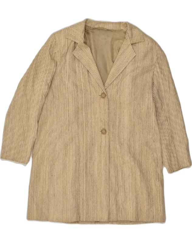 VINTAGE Womens Overcoat UK 16 Large Beige Striped