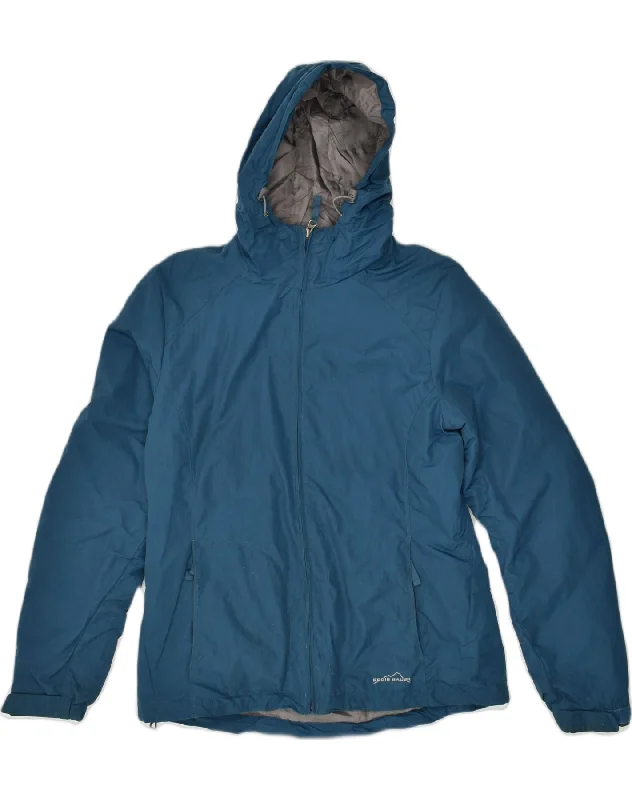 EDDIE BAUER Womens Hooded Windbreaker Jacket UK 14 Medium Blue Nylon