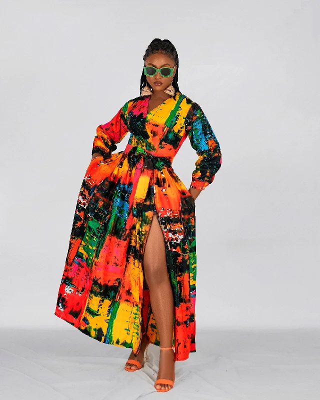 Benny Ankara Maxi Dress | Red and Yellow Multicolor African Print