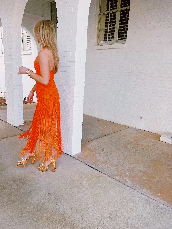 Milly Fringe Dress - Orange