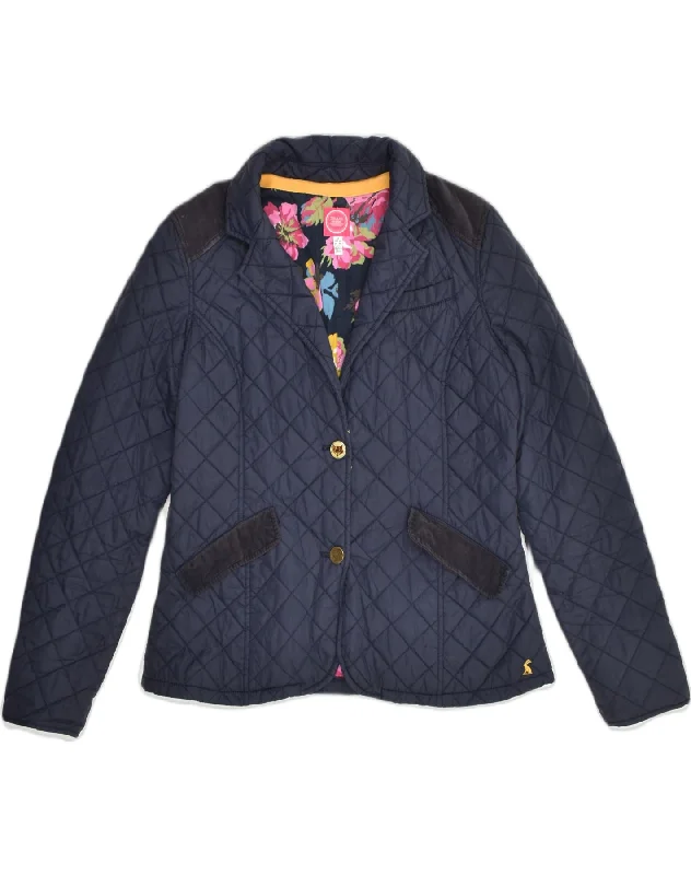 JOULES Womens Quilted Jacket UK 12 Medium  Navy Blue Polyester