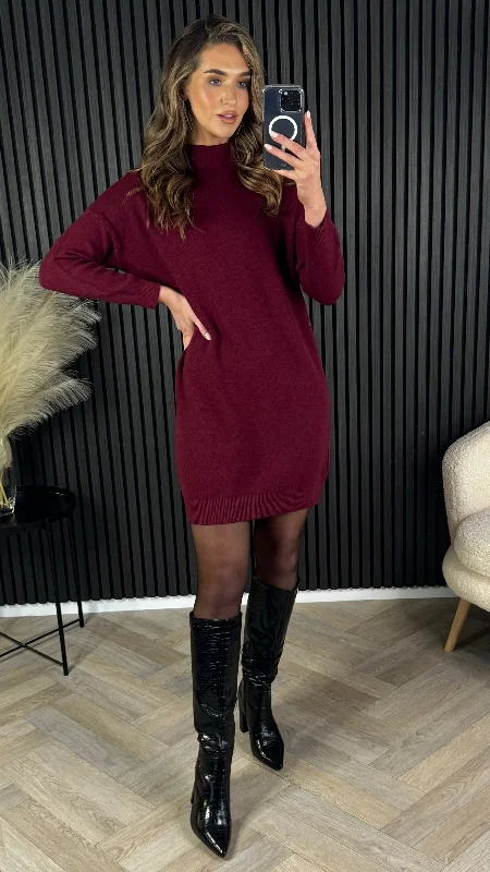 Satanta Burgundy Turtle Neck Jumper Dress