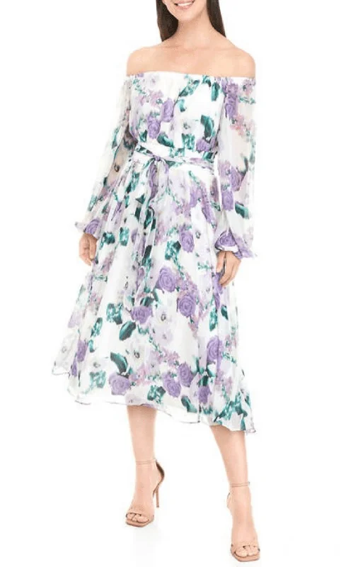 Maison Tara 91578M - Off Shoulder Floral A-line Dress