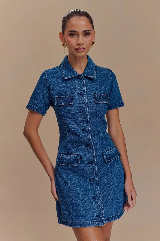 Leighton Denim Button Down Mini Dress - Dark Blue